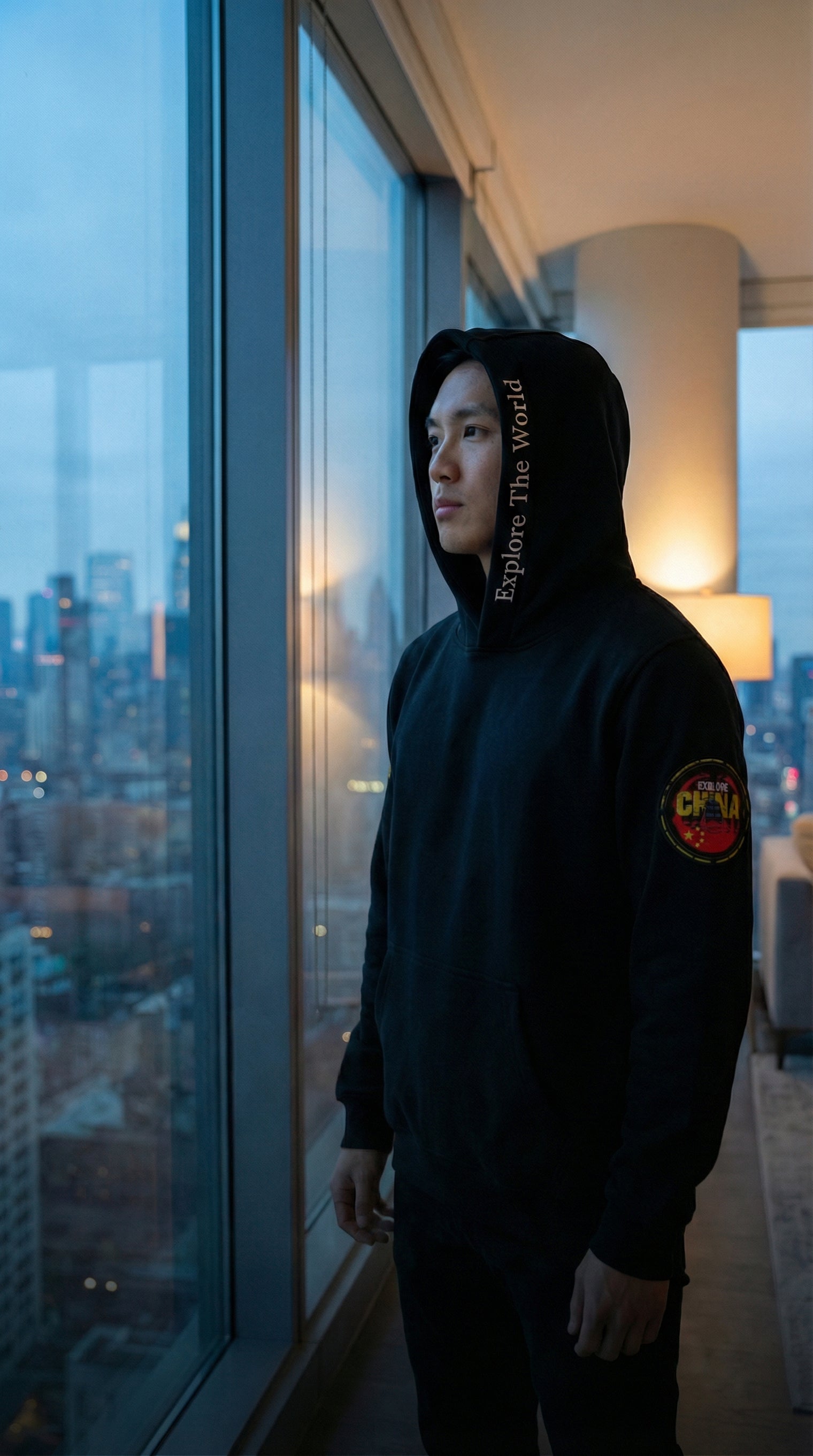 Explore China Nomad Fleece Hoodie "sleeve badge"